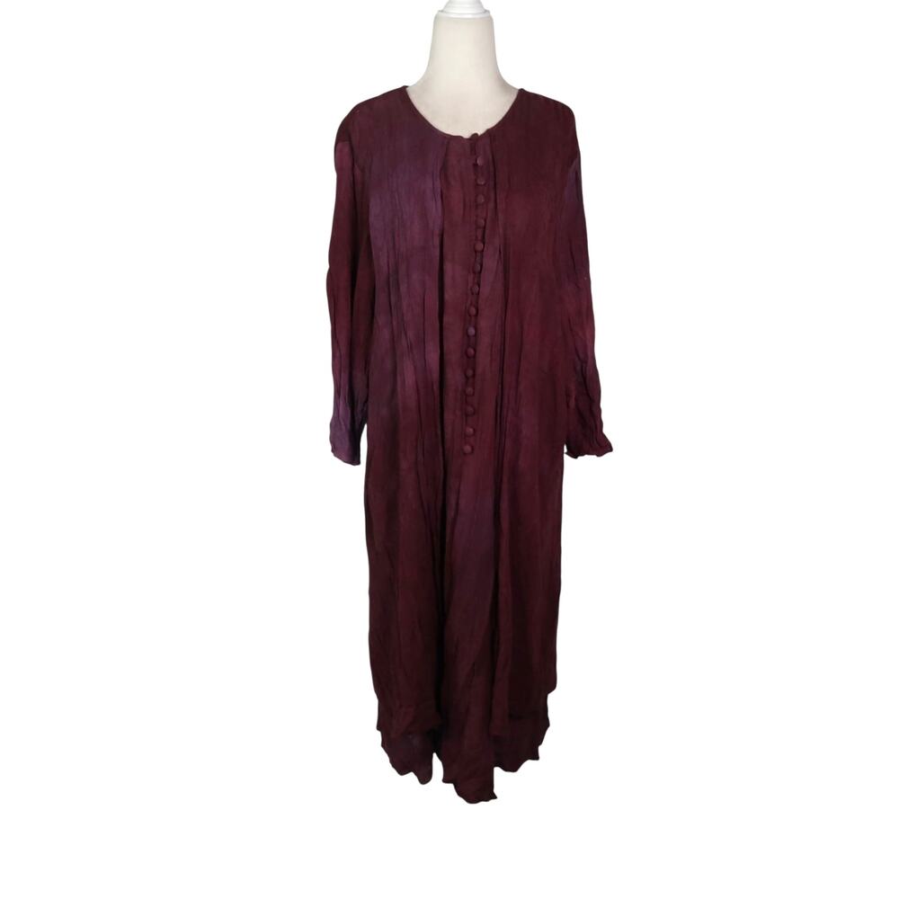 Vintage 90s Chez Burgundy Purple-Red Rayon Flowy Midi Dress 20W